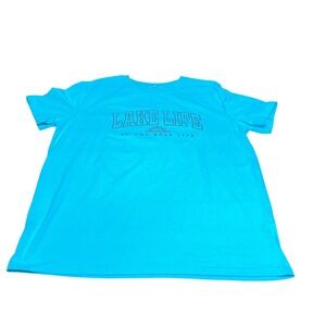Lake Life Graphic‎ T-Shirt Aqua Blue Short Sleeve Top Summer 2XL